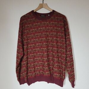 Segreto XL Merino Wool Sweater Italy Red Multicolor Textured Grunge Grandpa